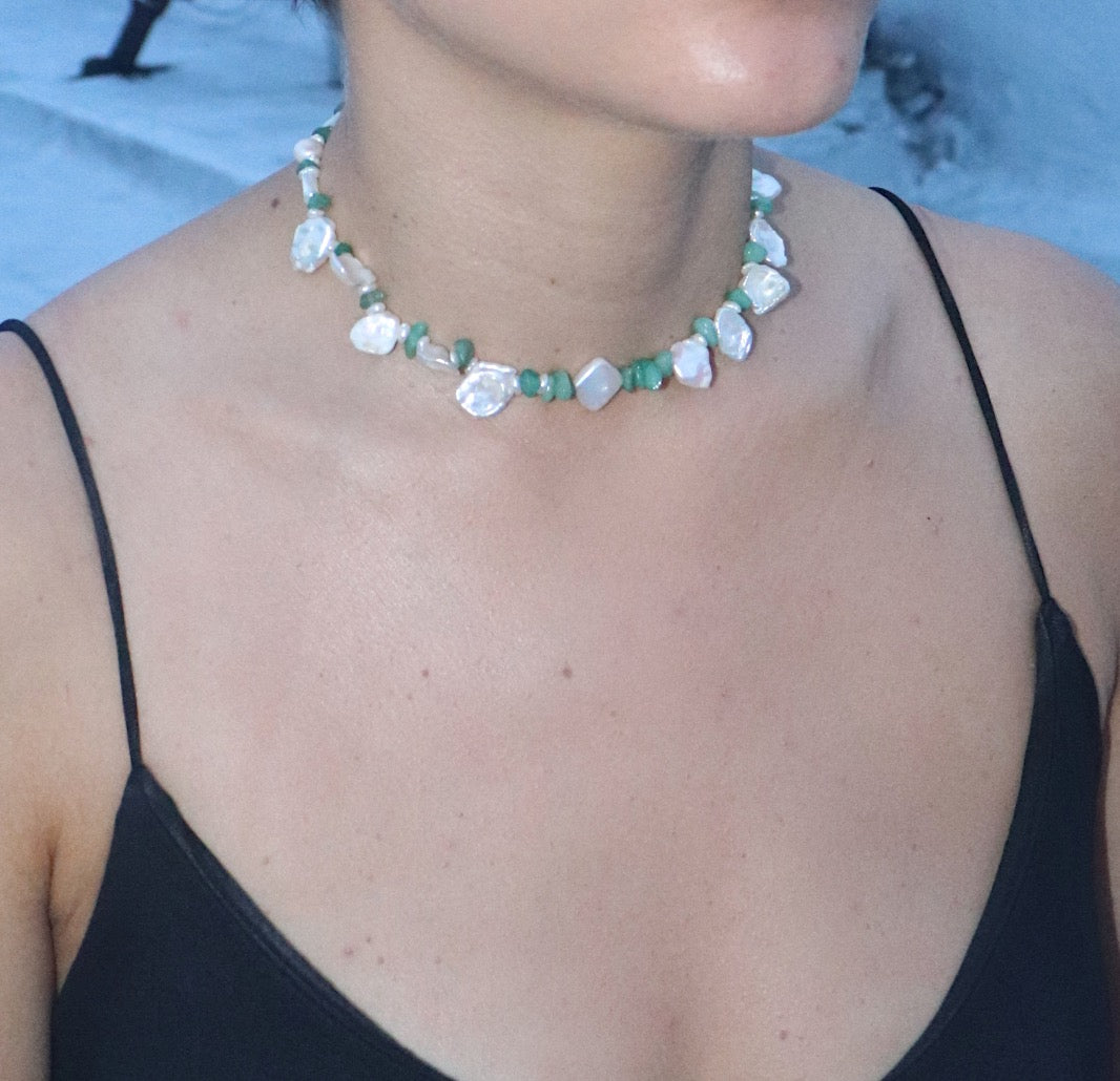 Mint Wave Pearl Necklace